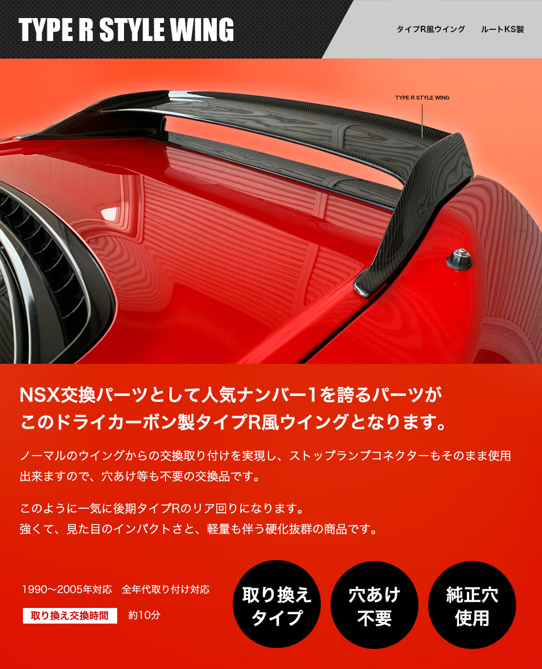 NSX専用ドライカーボン製品　タイプR風ウイング　ルートKS製